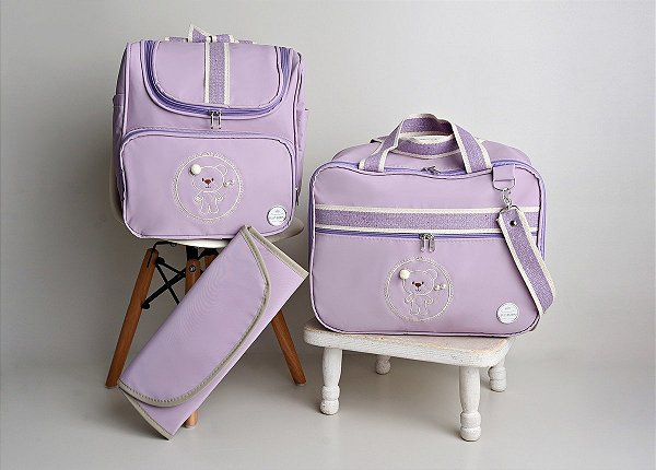 Kit Bolsa Maternidade Luxo Urso com Mochila Lilás