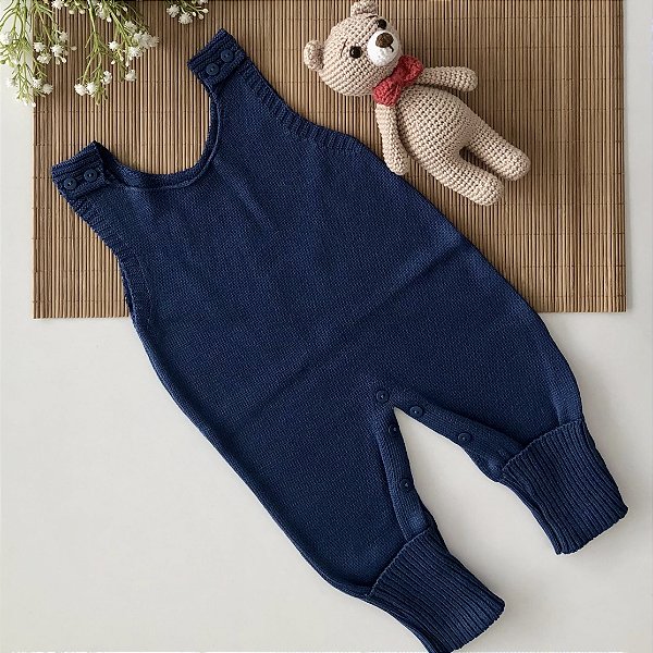 Salopete de Tricô Pé Reversível Azul Jeans
