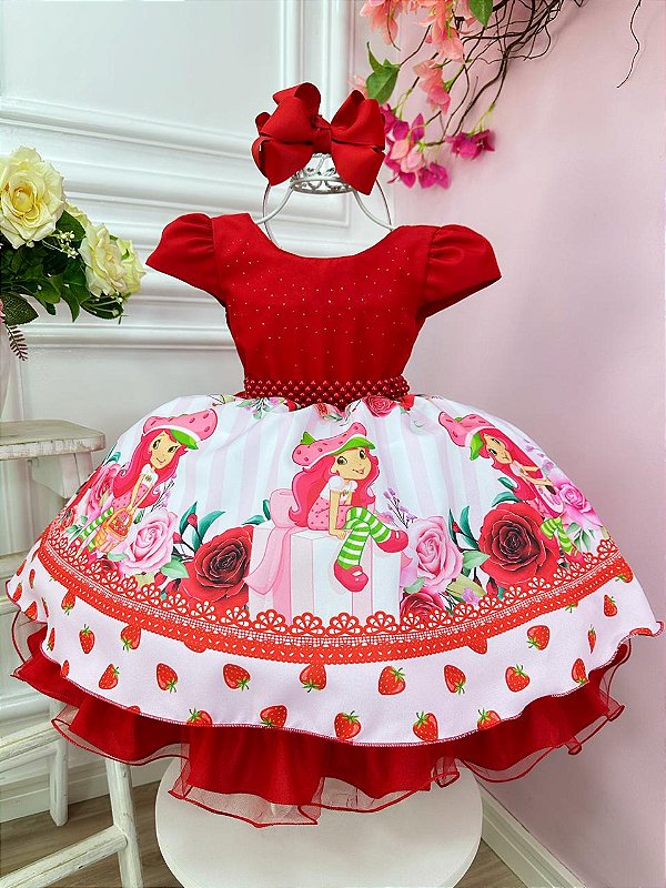 Vestido Infantil Moranguinho Vermelho Festa