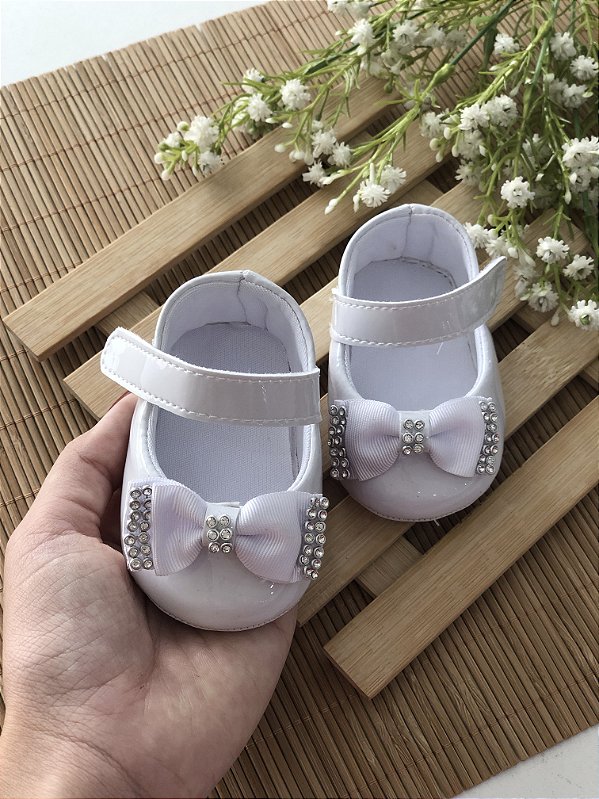 Sapatinho Laço Strass Branco