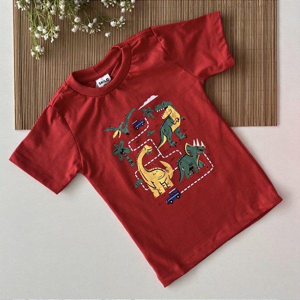 Camiseta Infantil Básica Dino Vermelho