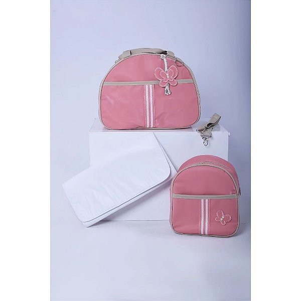 Kit Bolsa Bordada Três Peças Borboleta Rose