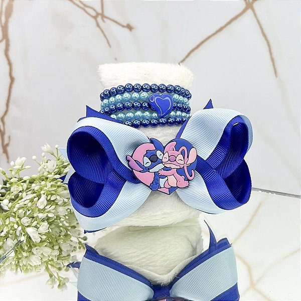 Kit Laço com Pulseira Stitch com Angel Azul