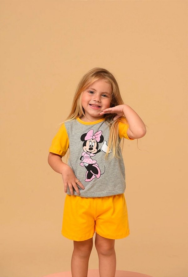 Pijama Curto Infantil Minnie Cinza