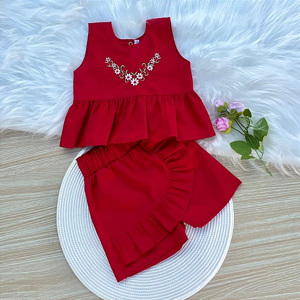 Conjunto Julia Bordado Vermelho
