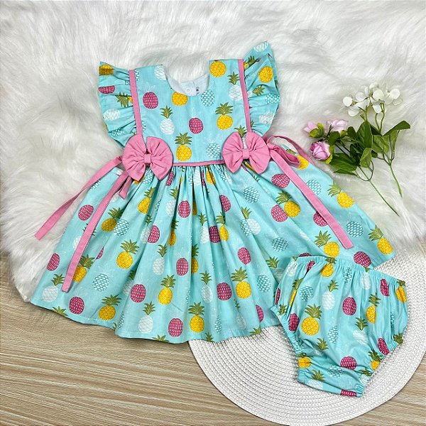 Vestido Lacinho Abacaxi Tiffany com calcinha