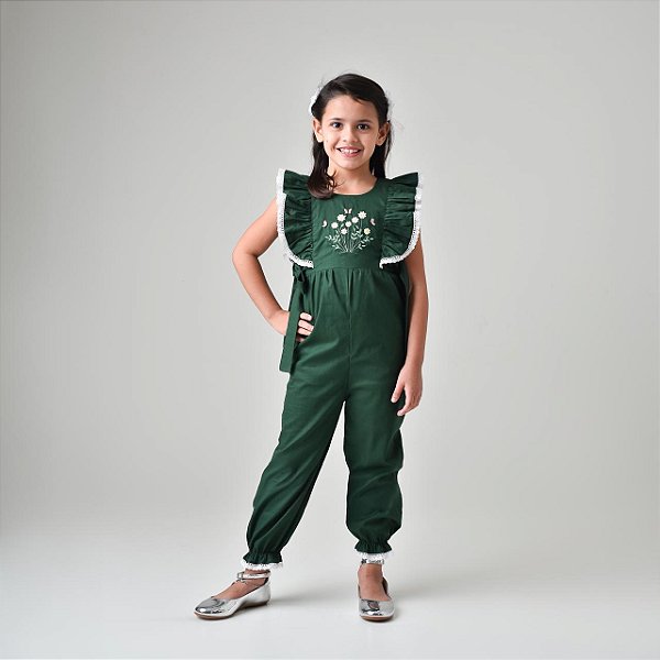 Macacão Longo Verde Luxo Bordado