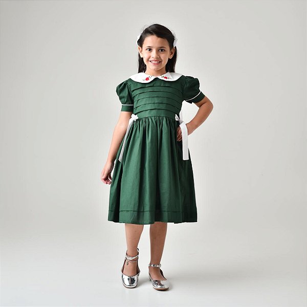 Vestido Infantil Luxo Bordado Merry Verde
