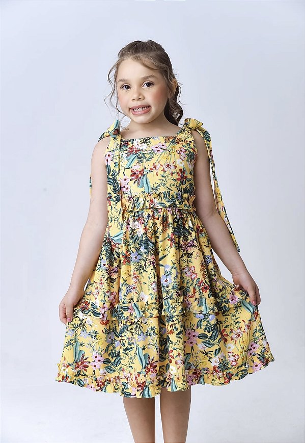 Vestido Infantil Amarelo Floral
