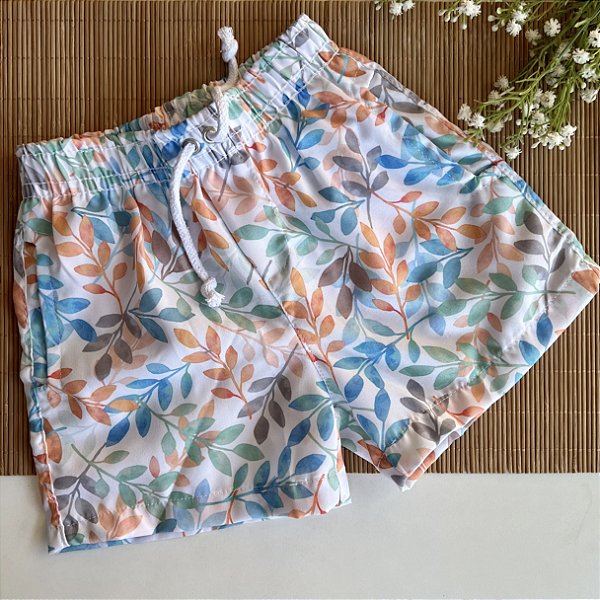 Short Infantil Masculino Tactel Folhas verde