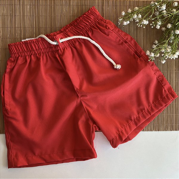 Short Infantil Masculino Tactel Elastano Liso Vermelho