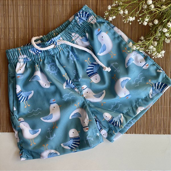 Short Infantil Masculino Tactel Elastano Pássaros Tifany