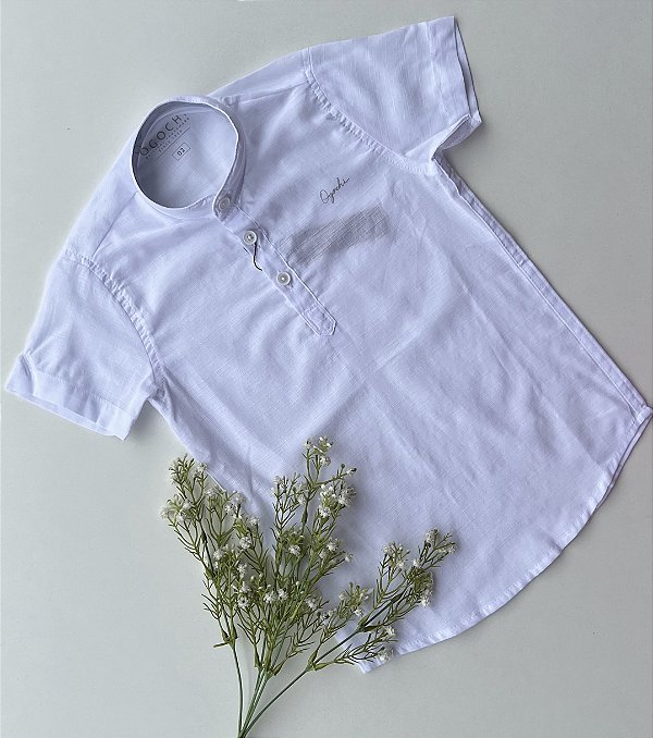Bata Infantil Casual Branca Gola Polo Tradicional Ogochi