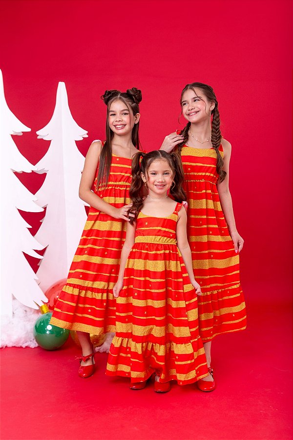 Vestido Longo Karen Vermelho e Dourado