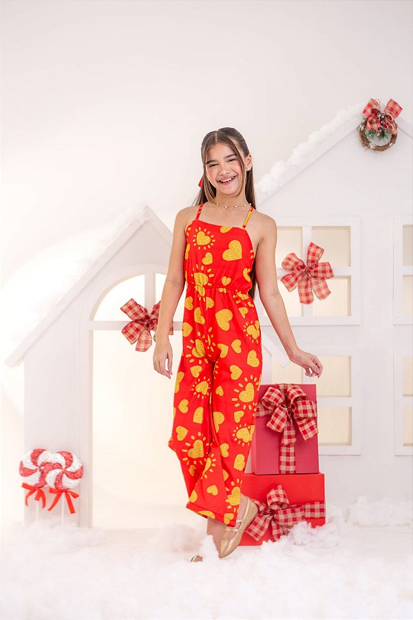 Macacão Olivia Vermelho com dourado