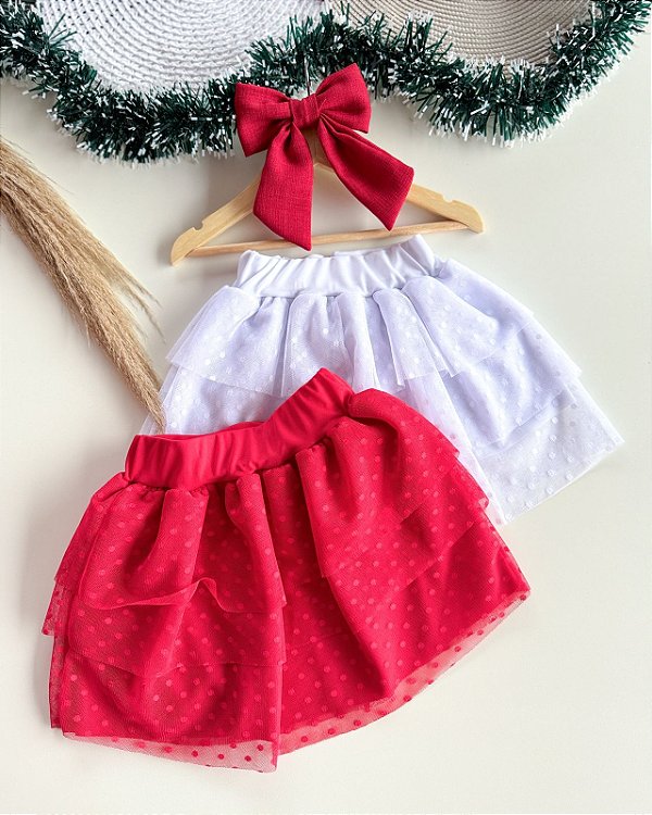 Saia de Tule com brilho Vermelha