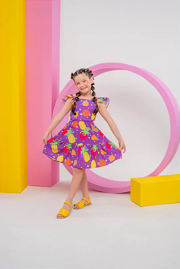 Vestido Mirela Lilás Frutas
