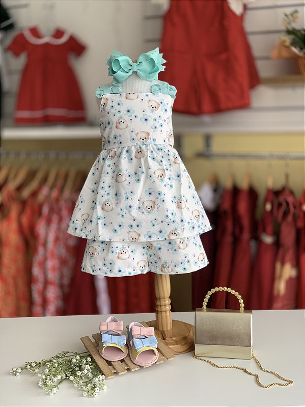 Conjunto Blusa e Short Off Blue Ursinhos Cinti