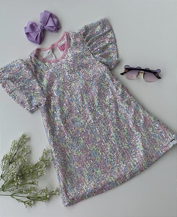 Vestido Natural Colorido Lantejoulas Cinti