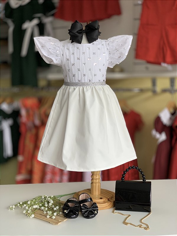 Vestido Off White com Prata Cinti
