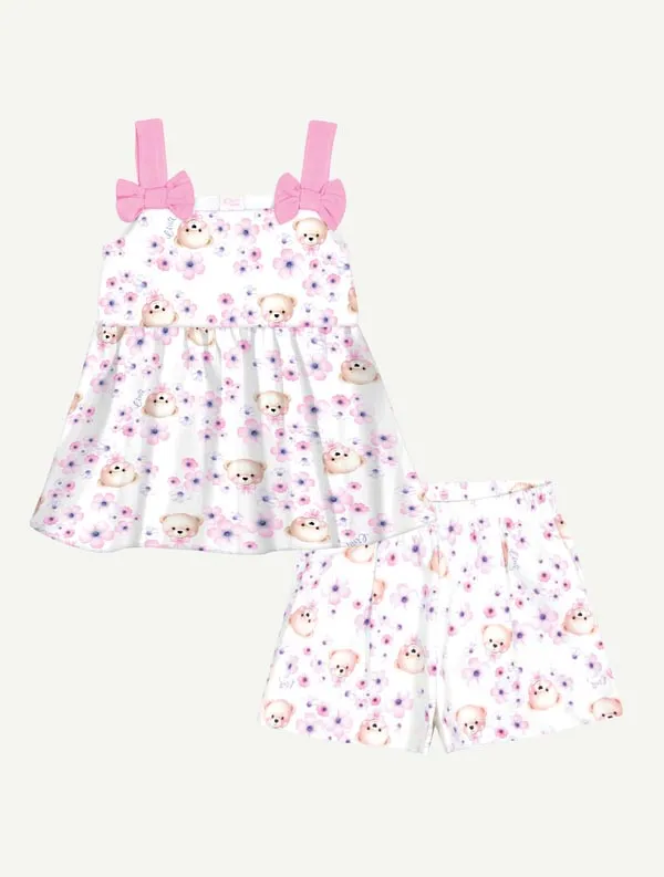 Conjunto Blusa e Short Off Rosa Ursinhos Cinti