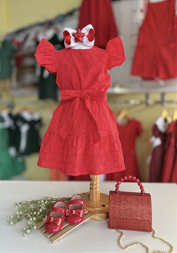 Conjunto Blusa e Sai Short de Renda Vermelho Marte Cinti