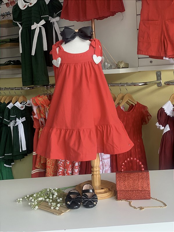 Vestido Infantil Vermelho Marte Corações Cinti