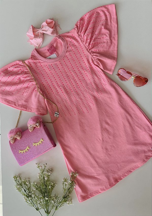 Vestido Infantil Rosa Barbie Aplique