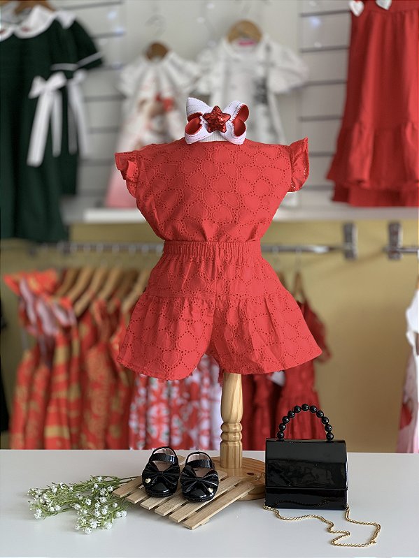 Conjunto Blusa e Short Renda Vermelho Marte Cinti