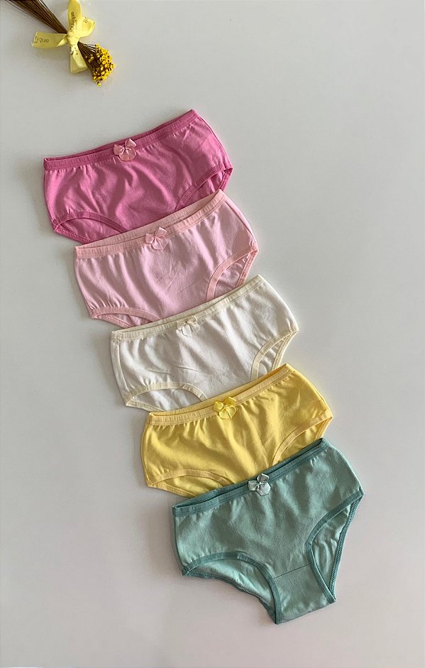 Kit Calcinha Infantil Antialérgica Lisa 5 Peças