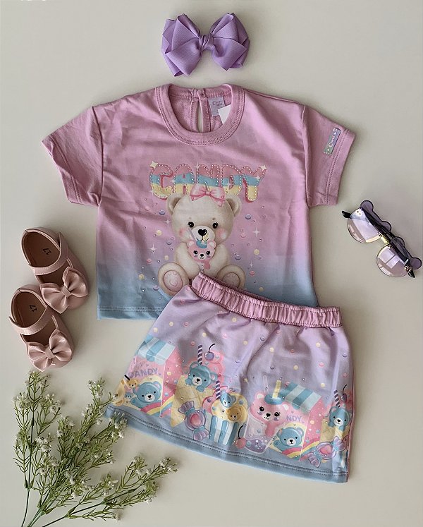 Conjunto Blusa e Short Saia Lilás Candy Cinti
