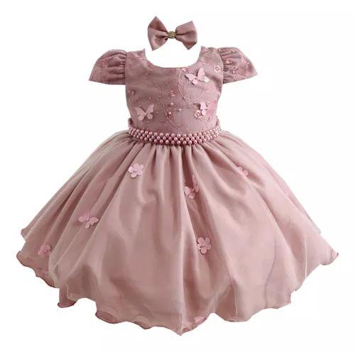 Vestido Infantil de Festa Borboletas Rose S