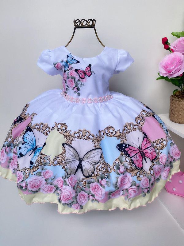 VESTIDO BRANCO FLORAL JARDIM ENCANTADO S