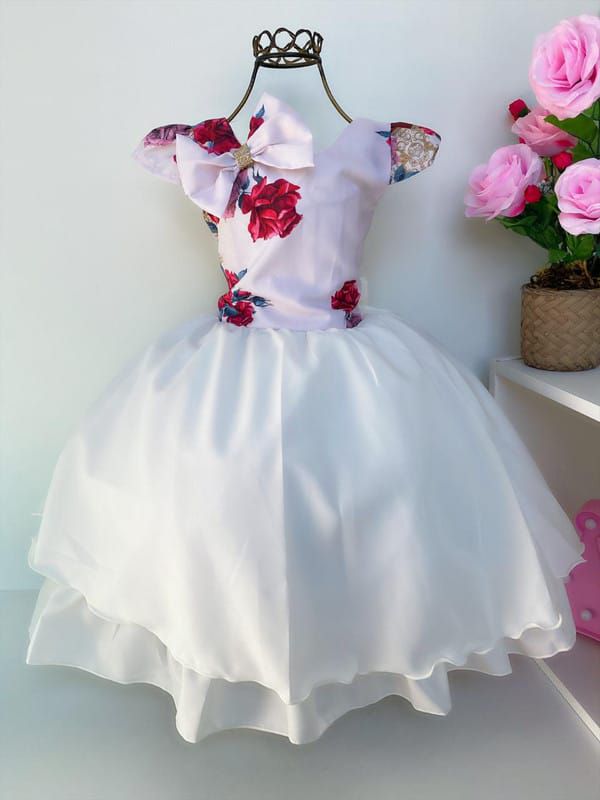 Vestido Infantil Marfim Floral Luxo