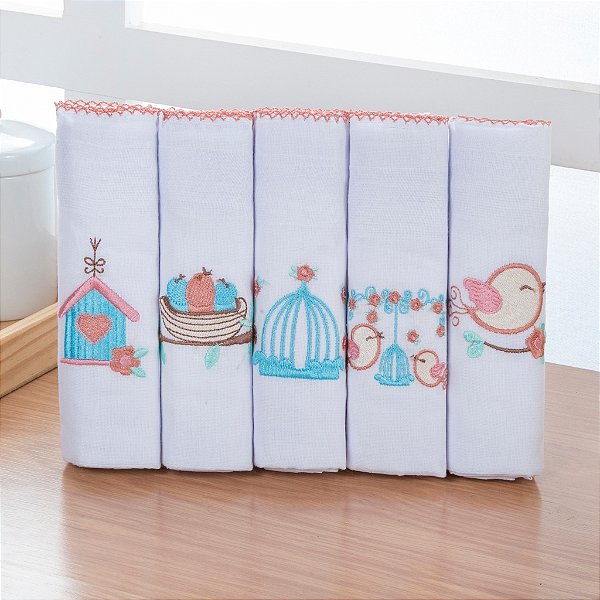 Kit Fralda bordada Aconchego Jardim Rose