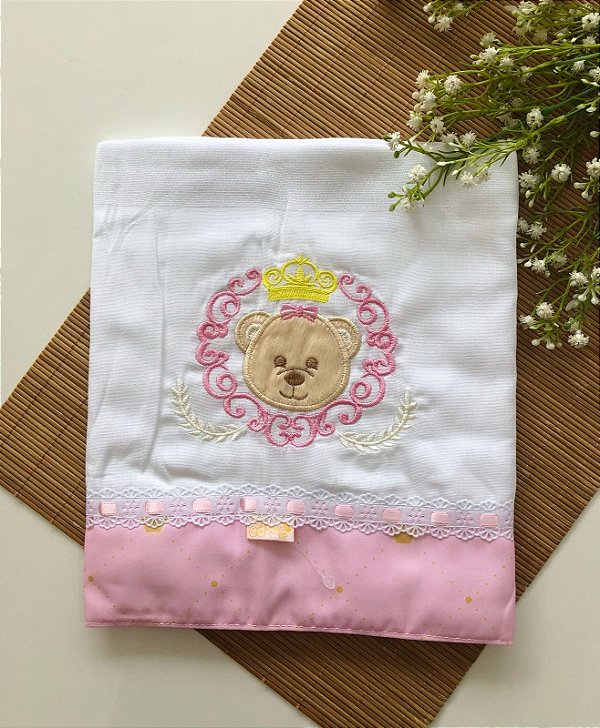 Toalha Fralda Bordada Ursa Princesa