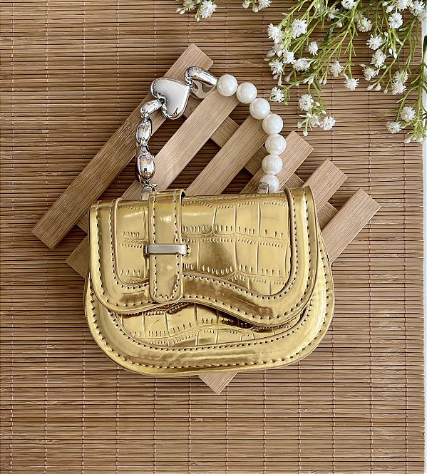 Bolsa Blogueirinha Alça Chaveiro Dourada