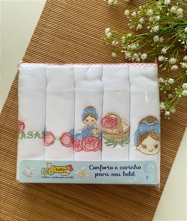 Kit Fralda Bordada Aconchego Camponesa Rose