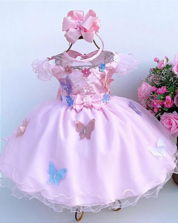 Vestido infantil luxo Jardim encantado Rosa A