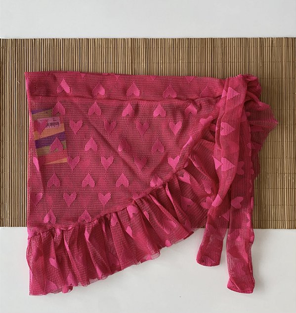 Saída de Praia Saia Tule Coração Pink A
