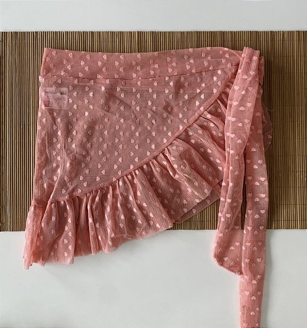 Saída de Praia Saia Tule Coração Rosa Claro A