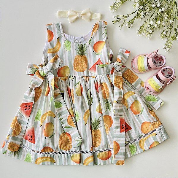 Vestido Ponto Palito Tropical Frutas