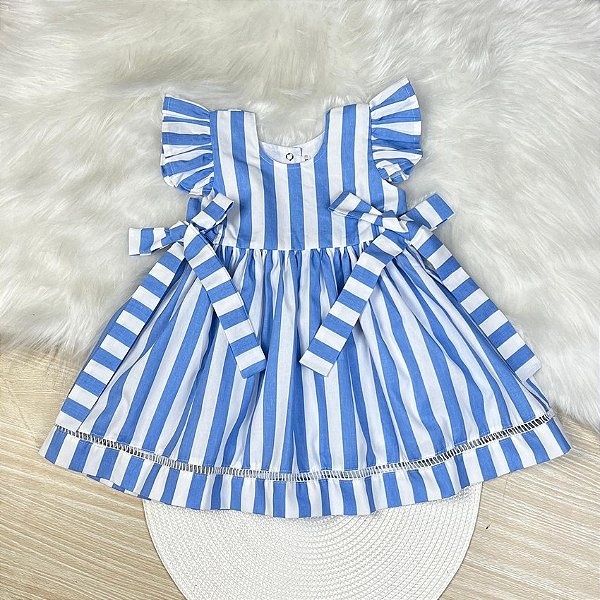 Vestido Ponto Palito Listras Azul