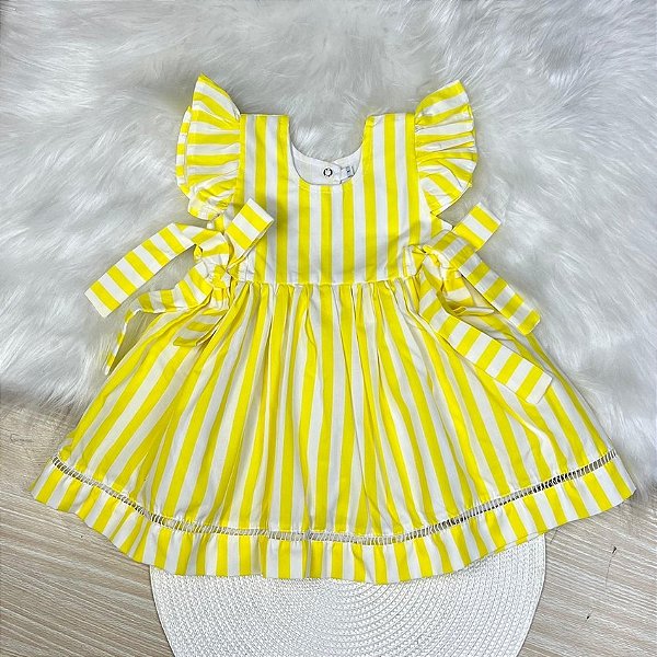 Vestido Ponto Palito Listras Amarelo