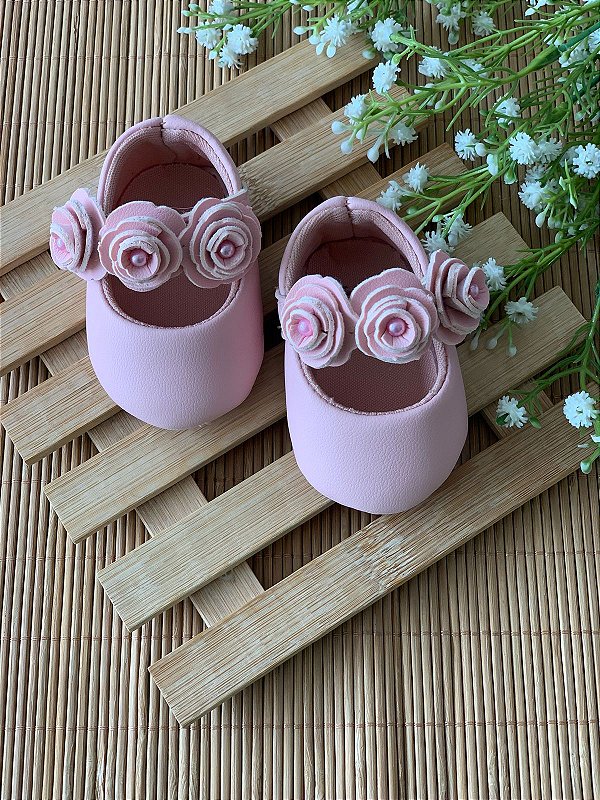 Sapatinho Baby Flores Rosa