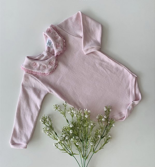 Body Luxo Bordado Jardim Borboletas Rosa  2/4 meses