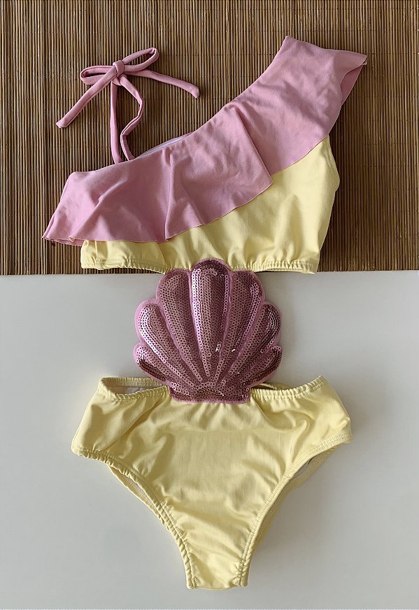 Biquini Amarelo Com Babado Concha