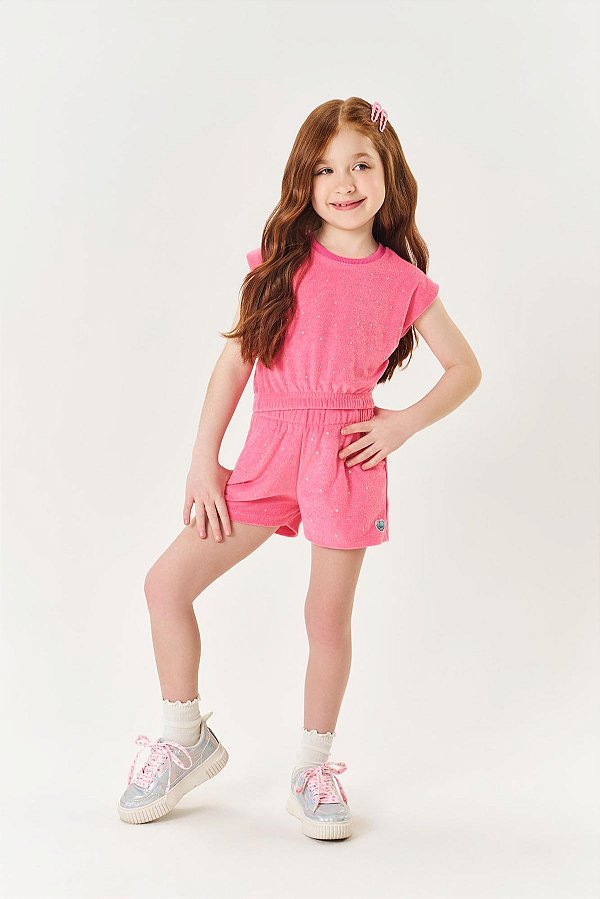 Conjunto Blusa e Short Rosa Strass Cinti
