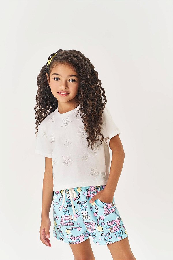 Conjunto Blusa e Short Natural Azul Cinti