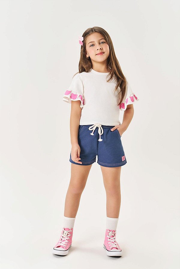 Conjunto Blusa e Short Natural Azul Jeans Cinti